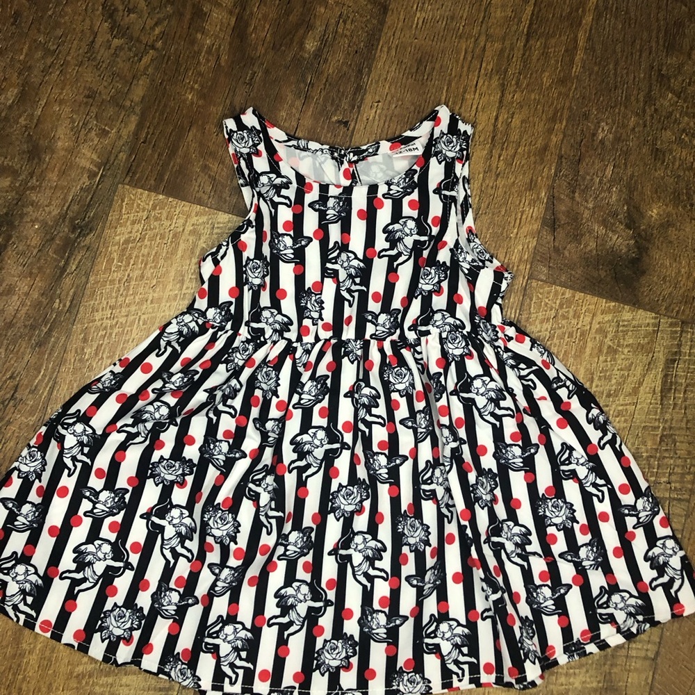 Toddler Girl A-Line Valentine Black Stripes and Red Poka Dots Dress 12-18 months